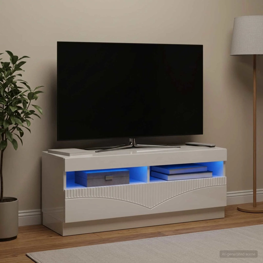 Mobile TV LED Bianco Lucido Legno ingegnerizzato 897429