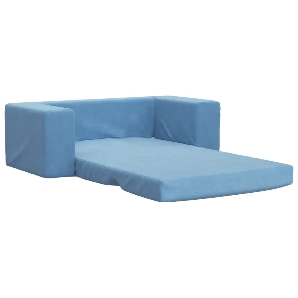 Divano Letto per Bambini a 2 Posti Blu in Morbido Peluche 357032