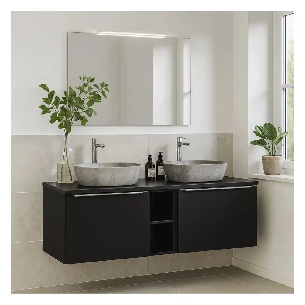 Piano lavabo VANTA 180 cm nero – Top XXL per mobile sottolavabo