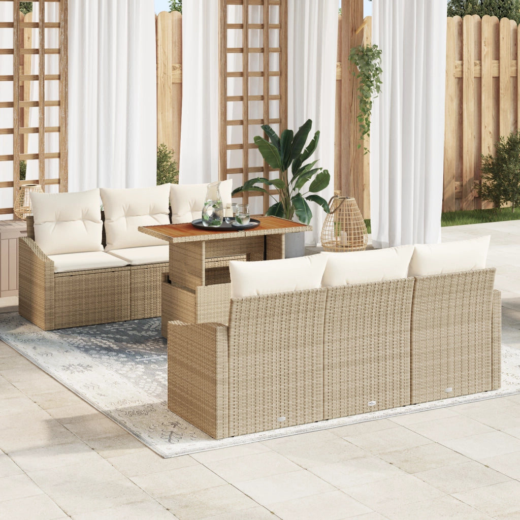 Set Divano da Giardino in 7 Pezzi con Cuscini Beige in Polyrattan