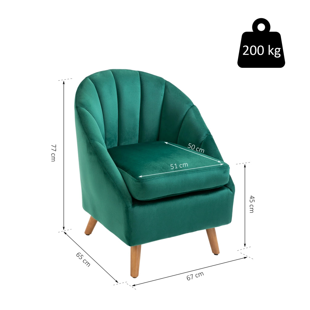Poltrona in Velluto Verde con Imbottitura ¨C Zephmum ¨C Legno 67x65x77cm