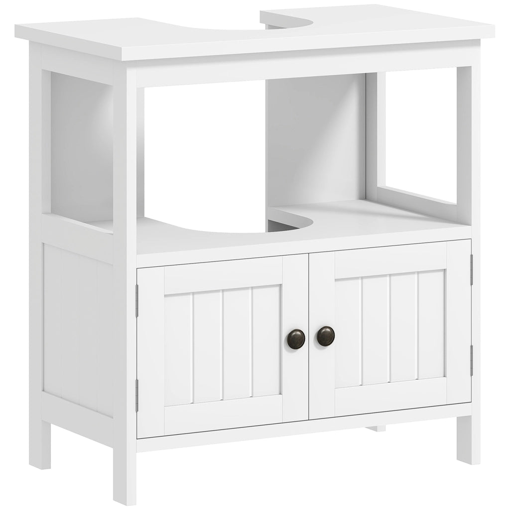 Mobile Sottolavabo Intaglio a U 60x30x60 cm Ripiano Aperto e Armadietto in MDF Bianco