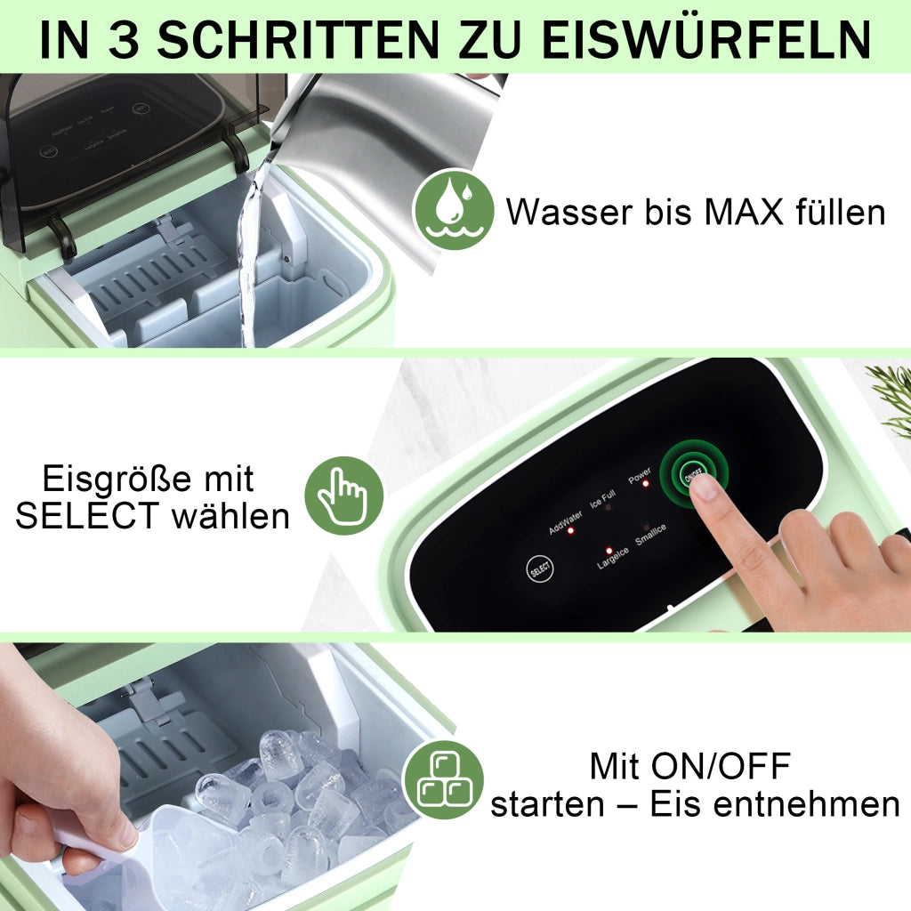 ZMH Macchina per il ghiaccio verde capacità 1.3L 9 cubetti di ghiaccio in 6 minuti 14 kg/24 ore silenzioso per cucina