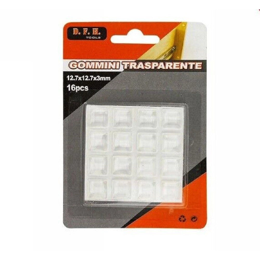 Trade Shop - 16 Gommini Adesivi Protezione Pavimenti Trasparenti Quadrati 12.7x12.7x3mm 66092 -
