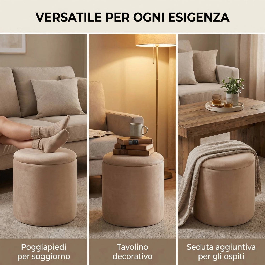 Marvin Pouf Contenitore in Velluto Selina Sgabello Salvaspazio con Vano Portaoggetti Seduta Moderna Elegante per Soggior