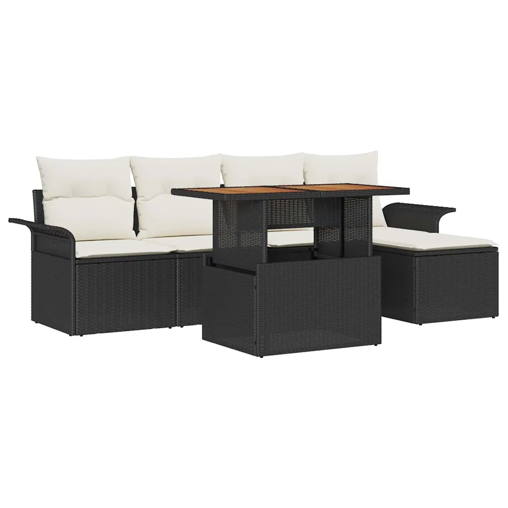 Set Divano da Giardino con archiviazione 6 pcs Nero Poly Rattan
