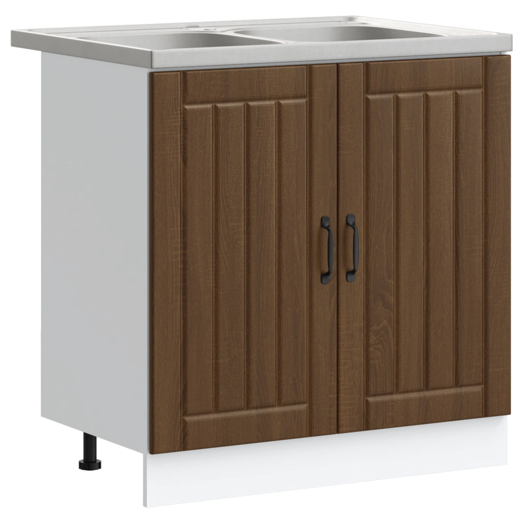 Armadio da Cucina  "Lucca" con Doppio Lavabo in Legno di Quercia Ingegnerizzato