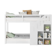 Letto a Castello 2 Posti con Scala Contenitore e Armadietti; 90×200 cm; senza Materasso; Bianco