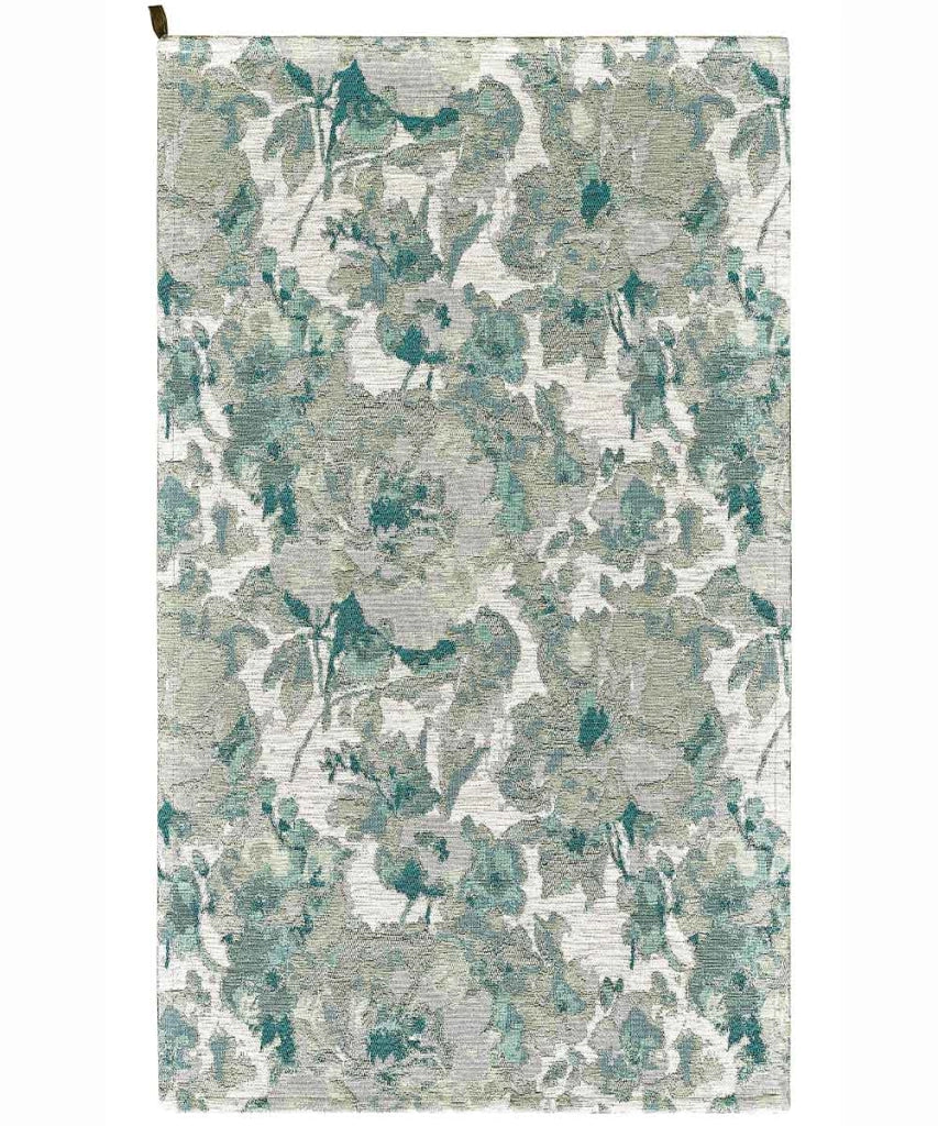 Tappeto floreale moderno con fiori stilizzati DUBAI BEIGE VERDE ACQUA in ciniglia multiuso lavabile antiscivolo cm.140x200
