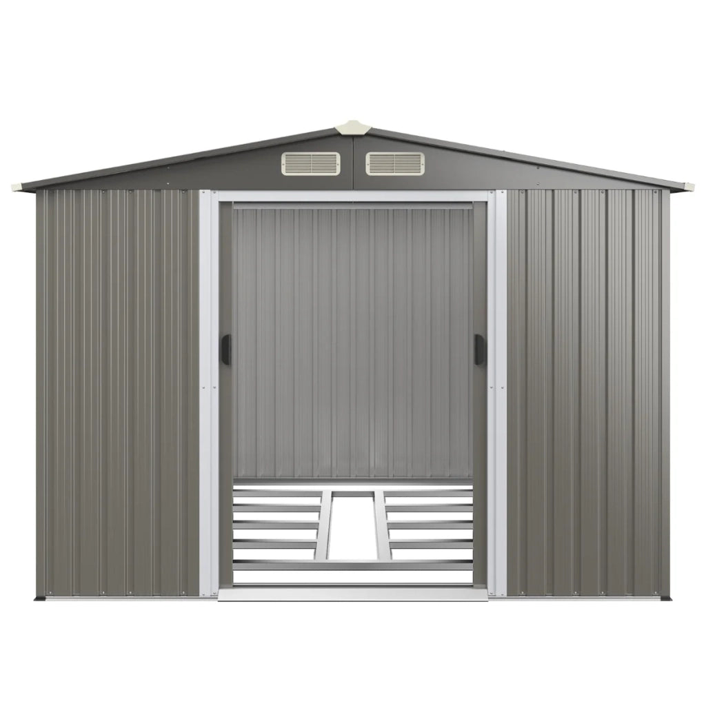 Casetta da giardino in metallo 260 x 207 x 181 cm per riporre gli attrezzi in modo sicuro e di facile accesso design moderno grigio chiaro 20_0010008