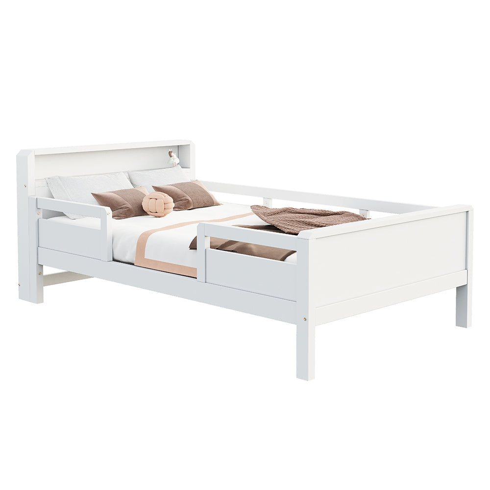 Letto bambino-Xylo-90x200 cm-USB-C, LED, testiera contenitore, bianco
