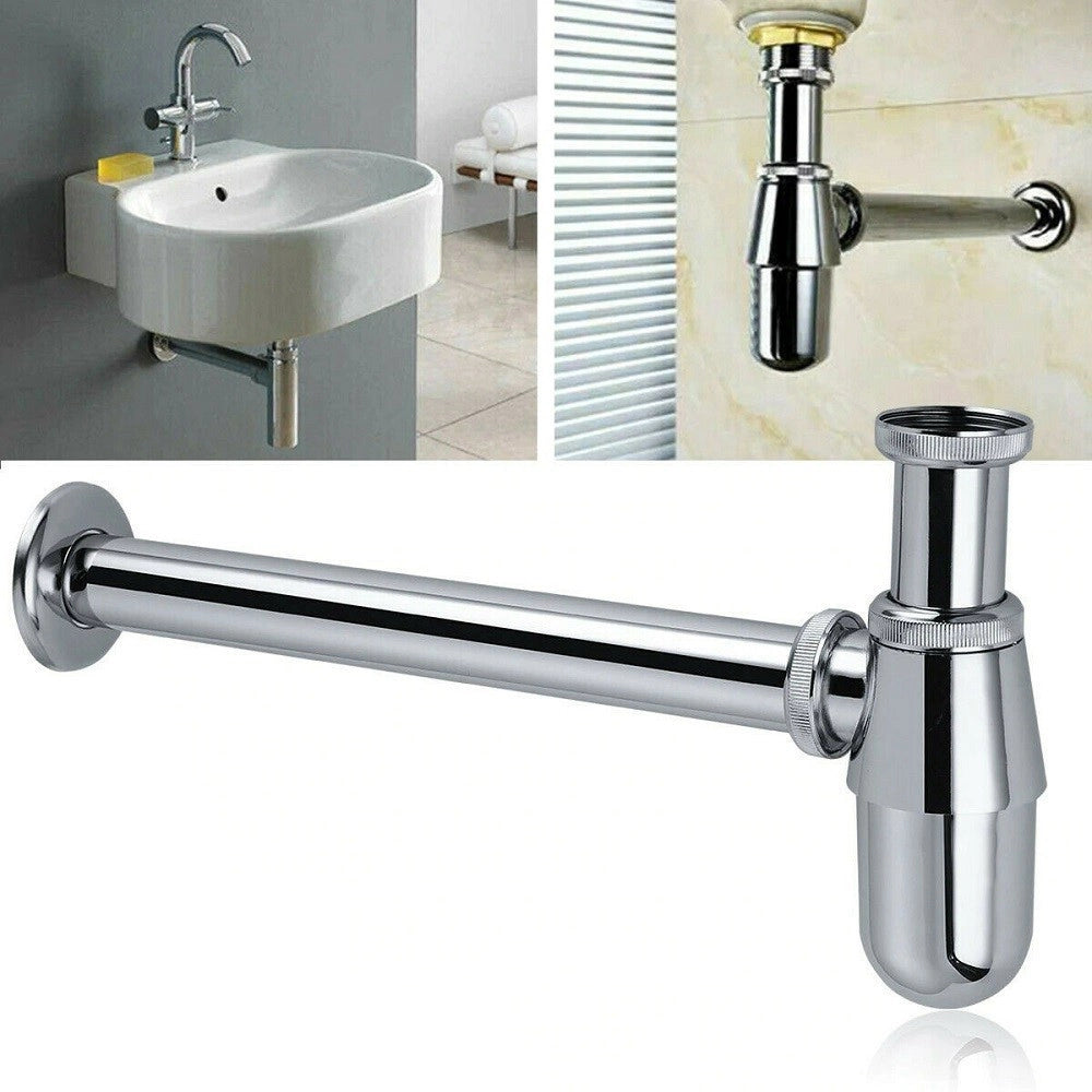 Trade Shop - Sifone A Bottiglia Per Lavandino Lavabo Scarico 1" 1/4 Cromato Con Rosone 69373 -