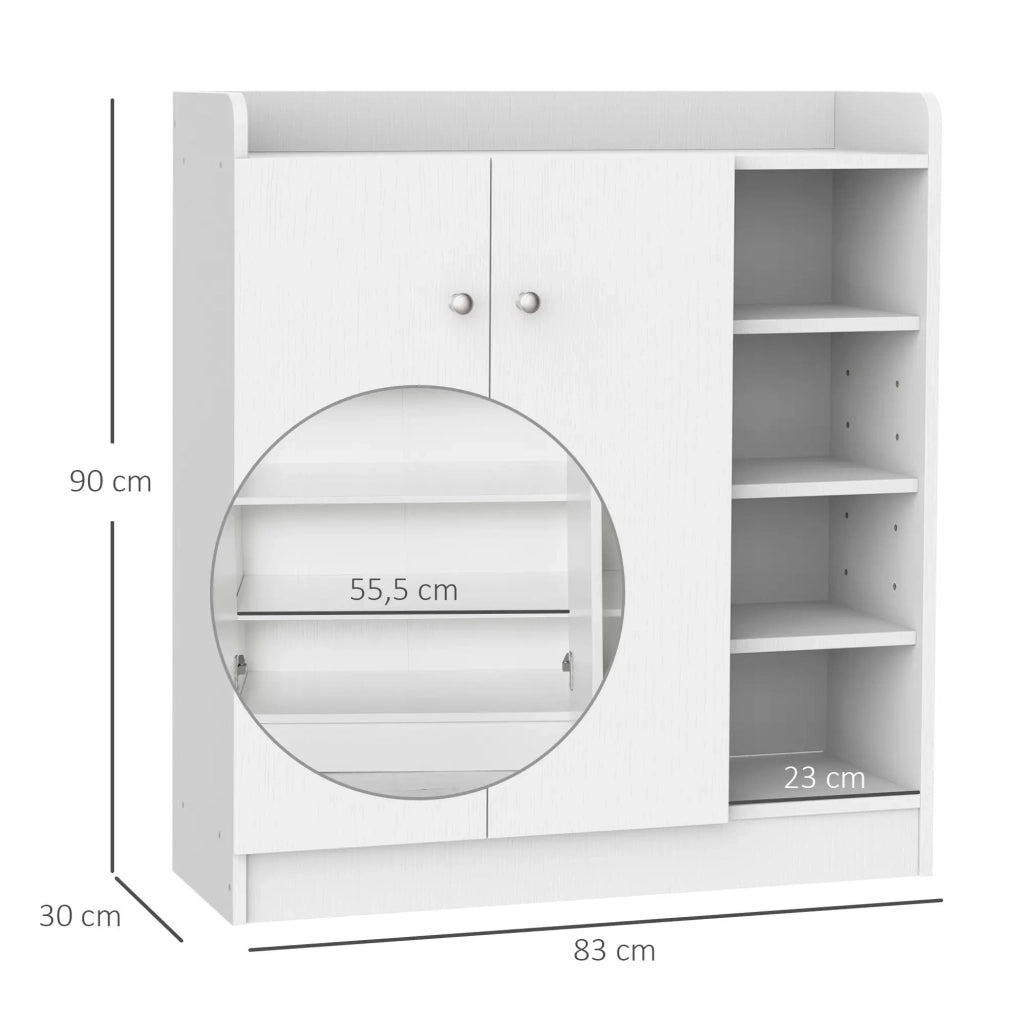 Scarpiera moderna con anta e ripiani aperti, 83x30x90 cm, colore bianco