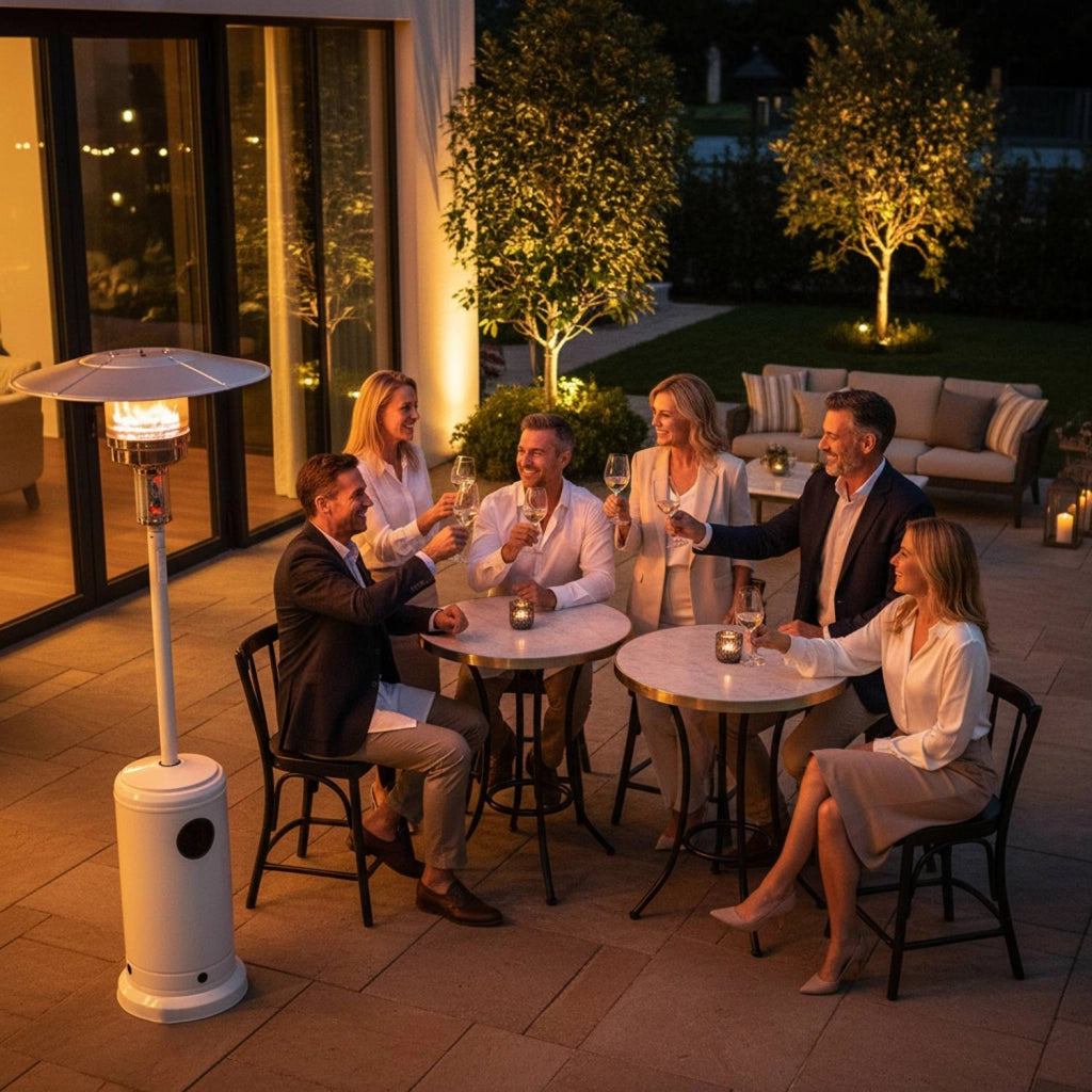 Marvin Stufa a gas Sunshine bombola gpl Fungo da Esterno portatile con ruote acciaio 20mq giardino patio riscalda Bianco