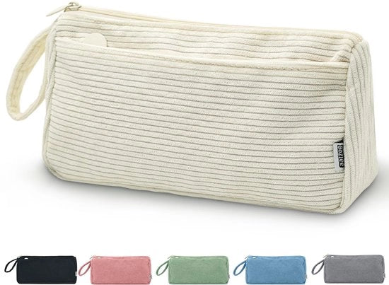 Etui per ragazze e adolescenti in stoffa corduroy, etui per scuola | Ufficio (beige)