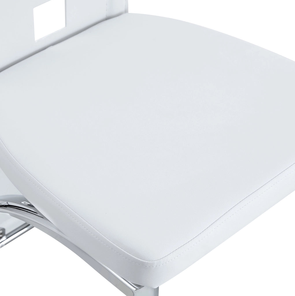 Set 2 sedie da pranzo con schienale traforato geometrico; 102;5 cm; PU bianco e metallo argento