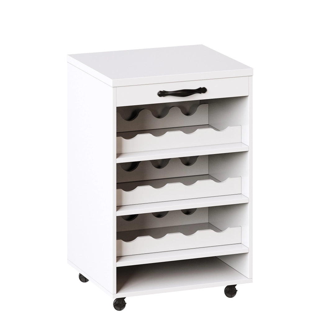 Credenza 140x38x180 cm con carrello estraibile; illuminazione LED regolabile; MDF e metallo; bianco