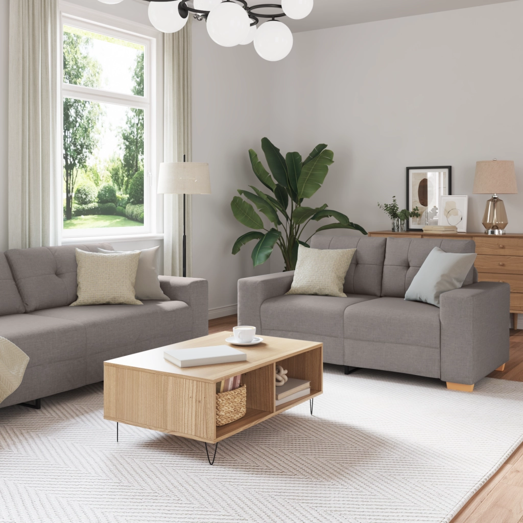 Set Divano a 2 Pezzi con Cuscini in Tessuto Taupe