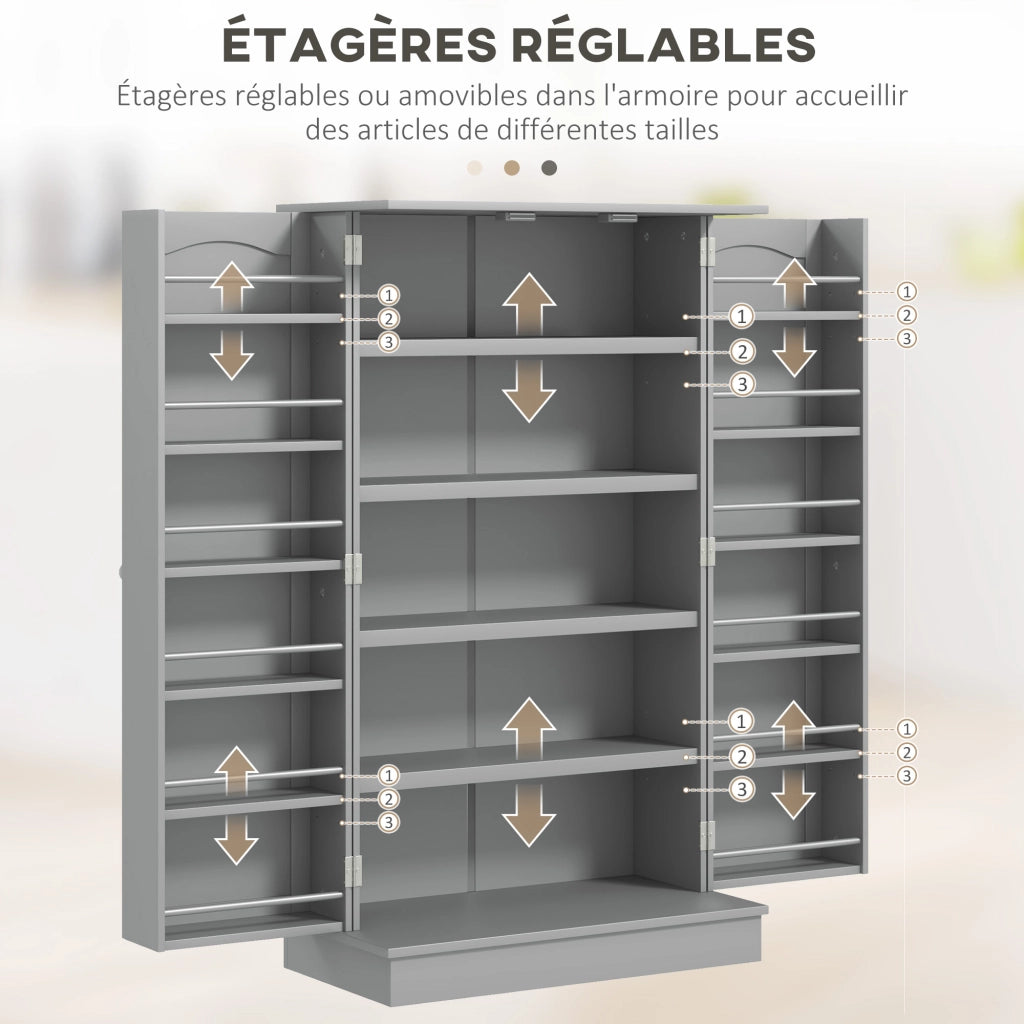 Armadio da Cucina con 5 Ripiani e 12 Porta Spezie ¨C Zephmum ¨C Grigio 60x30x104 cm