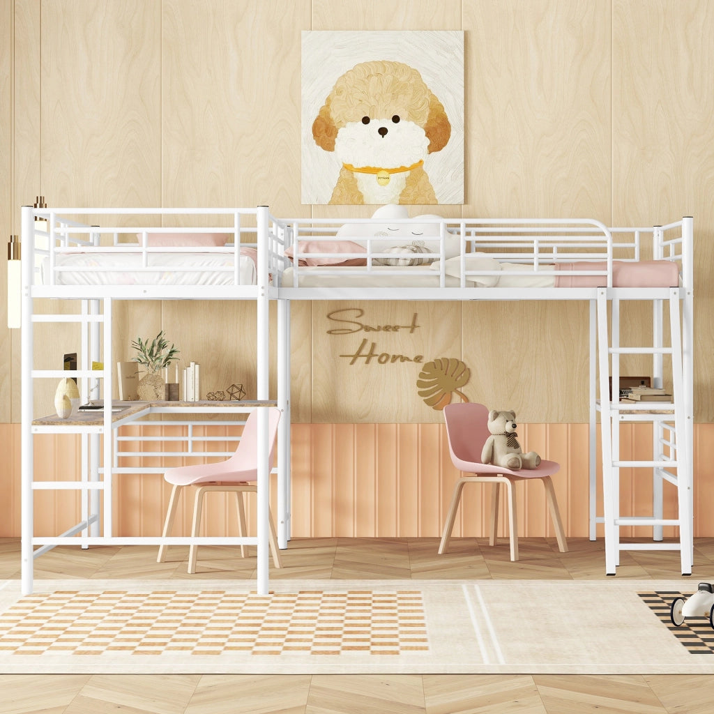 Letto a castello bianco con funzione scrivania in MDF e metallo 90x200 cm