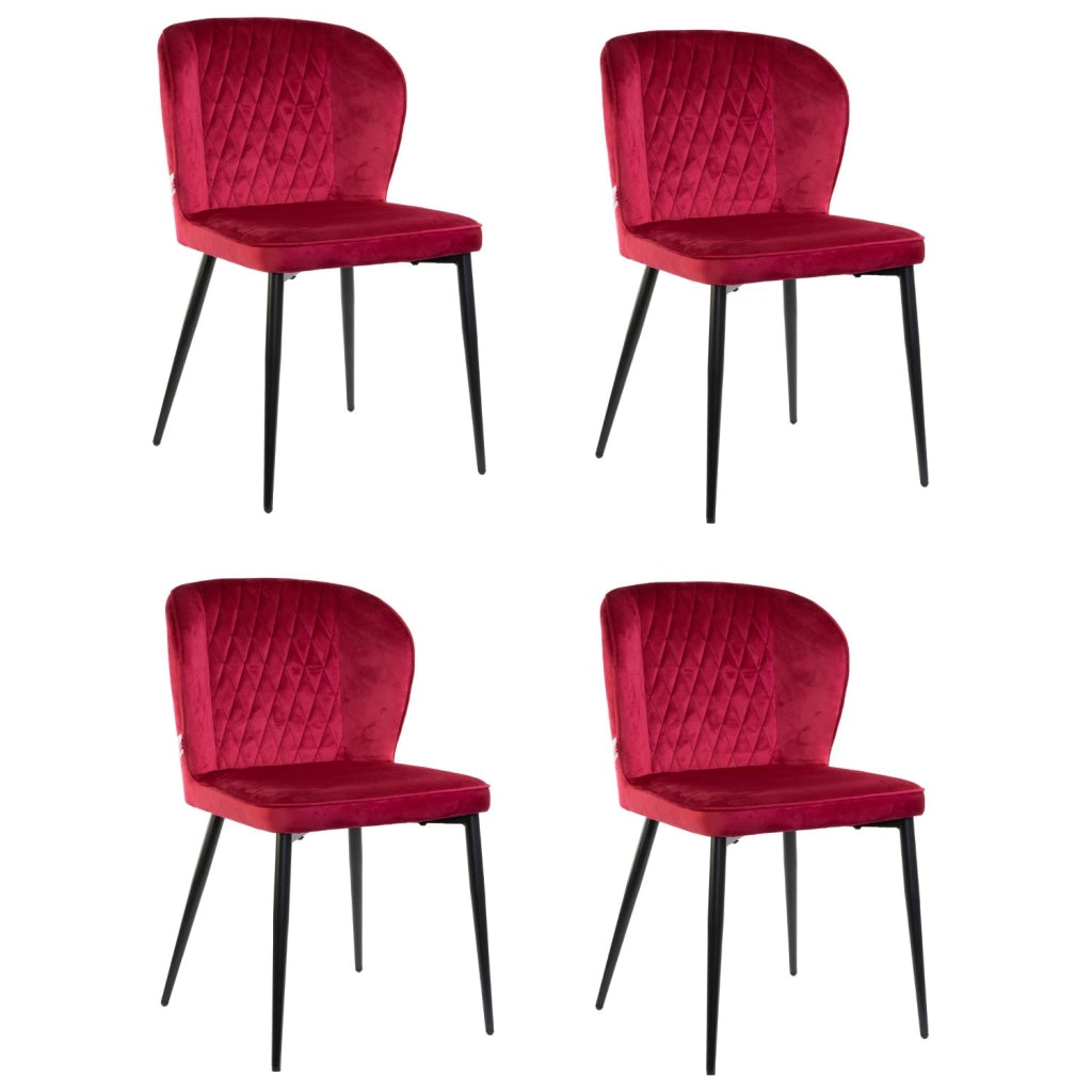 Marvin Sedia in Velluto Rosso PARIGI con Struttura in Metallo e Seduta Imbottita, Poltroncina di Design Moderno  4 Sedie