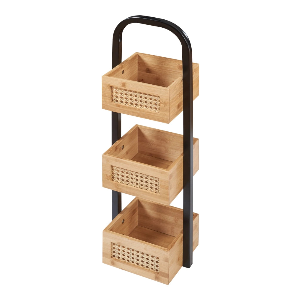 Scaffale dal design senza tempo per soggiorno camera da letto o mobile contenitore per bagno 73x23x185 cm effetto rattan nero naturale 03_0011184