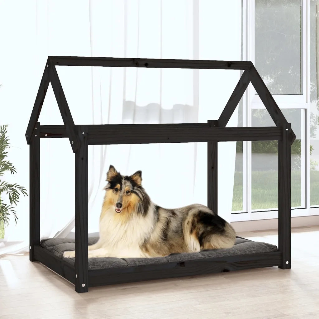 Cuccia per Cani Nera 101x70x90 cm in Legno Massello di Pino 822216