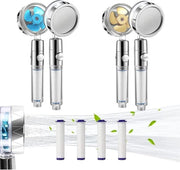 Douchekop con propulsore a risparmio d'acqua - capocchia doccia a 360° girevole - capocchia doccia economica con funzione di arresto - anti-calcare - protegge la pelle e i capelli - set da 2 pezzi - oro e blu