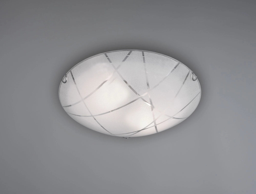 SANDRINA PLAFONIERA VETRO GRANIGLIA CON RIGHE TRASPARENTI D.40CM 2 LUCI ATTACCO E 27