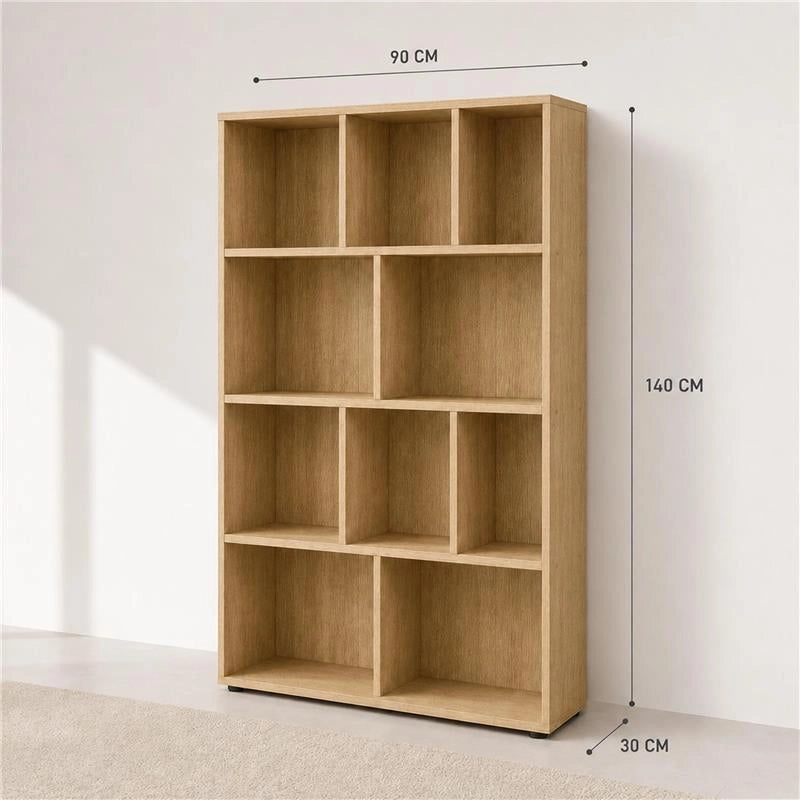 LIBRERIA IN LEGNO CON 10 RIPIANI COLORE ROVERE DIMENSIONI 90X30X140 CM