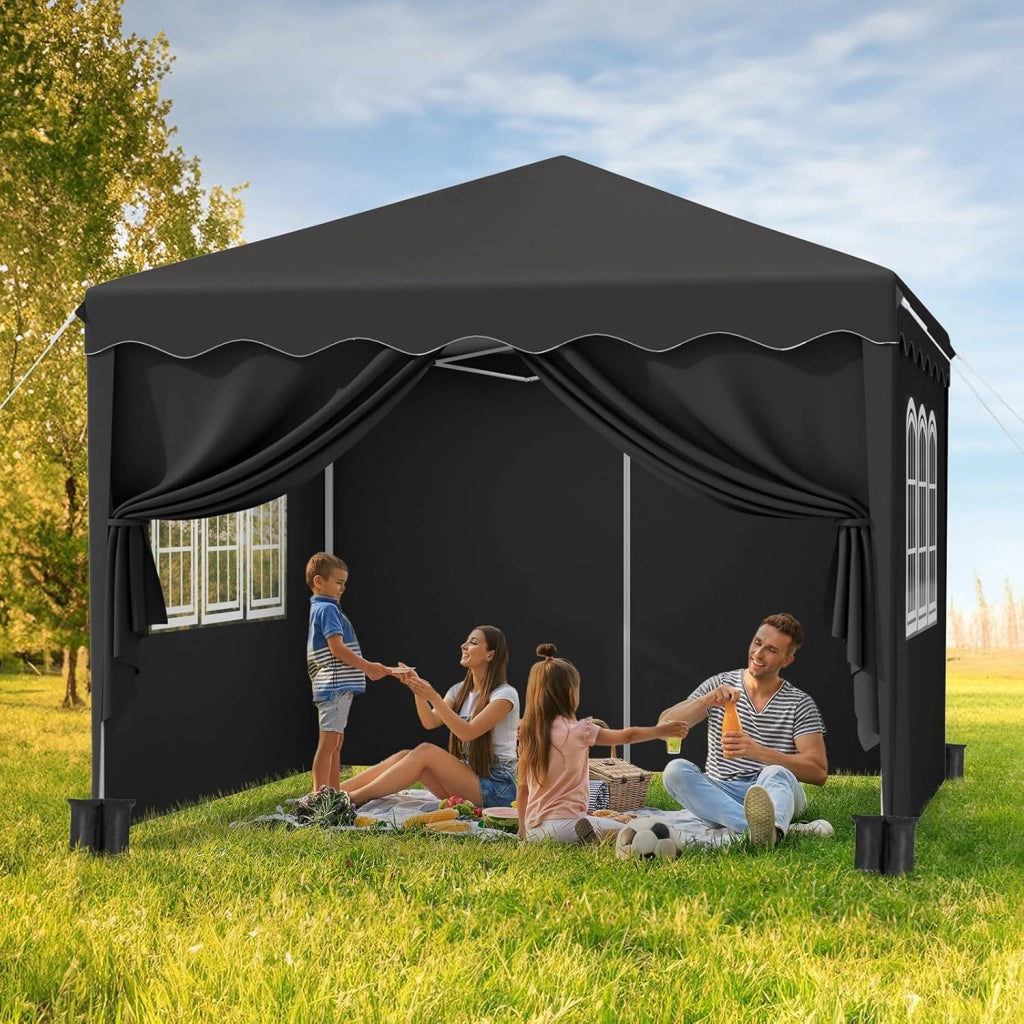 Gazebo 3x3, Gazebi Pieghevole Con Oxford 420D, Tenda Giardino Impermeabile, Per Feste, Con 4 Pareti Laterali, Padiglione Protezione UV 50+, Per Il Campeggio (Nero)