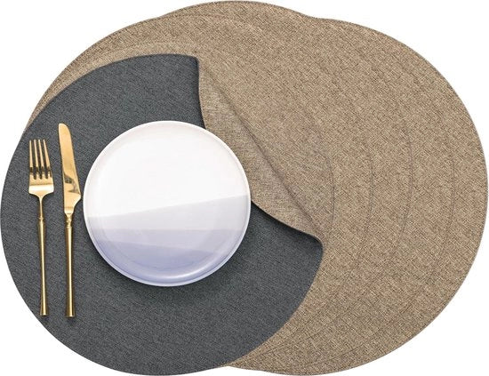 Set di tappeti da tavola, diametro 38 cm, imitazione lino, lavabile, tappeti antiscivolo, tappeti da tavola bidimensionali, set da 6 tappeti da tavola, tappeti da tavola rotondi lavabili stoffa