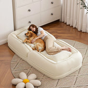 Divano Letto Pieghevole 180×90 cm Regolabile 5 Posizioni 90°-180° con 2 Cuscini; Tessuto a Coste; Crema