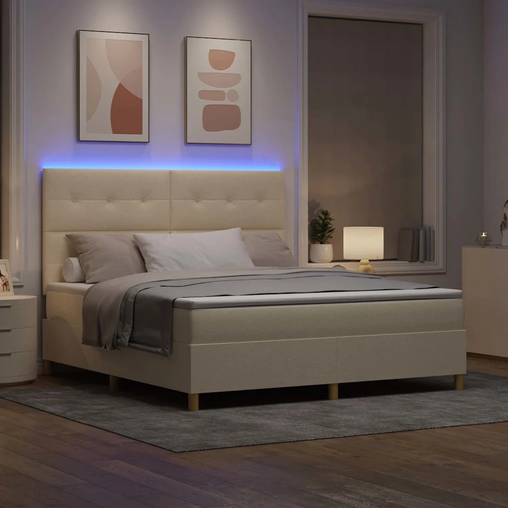 Letto a Sorgente LED con materasso Crema 180 x 200 cm Tessuto 3343122