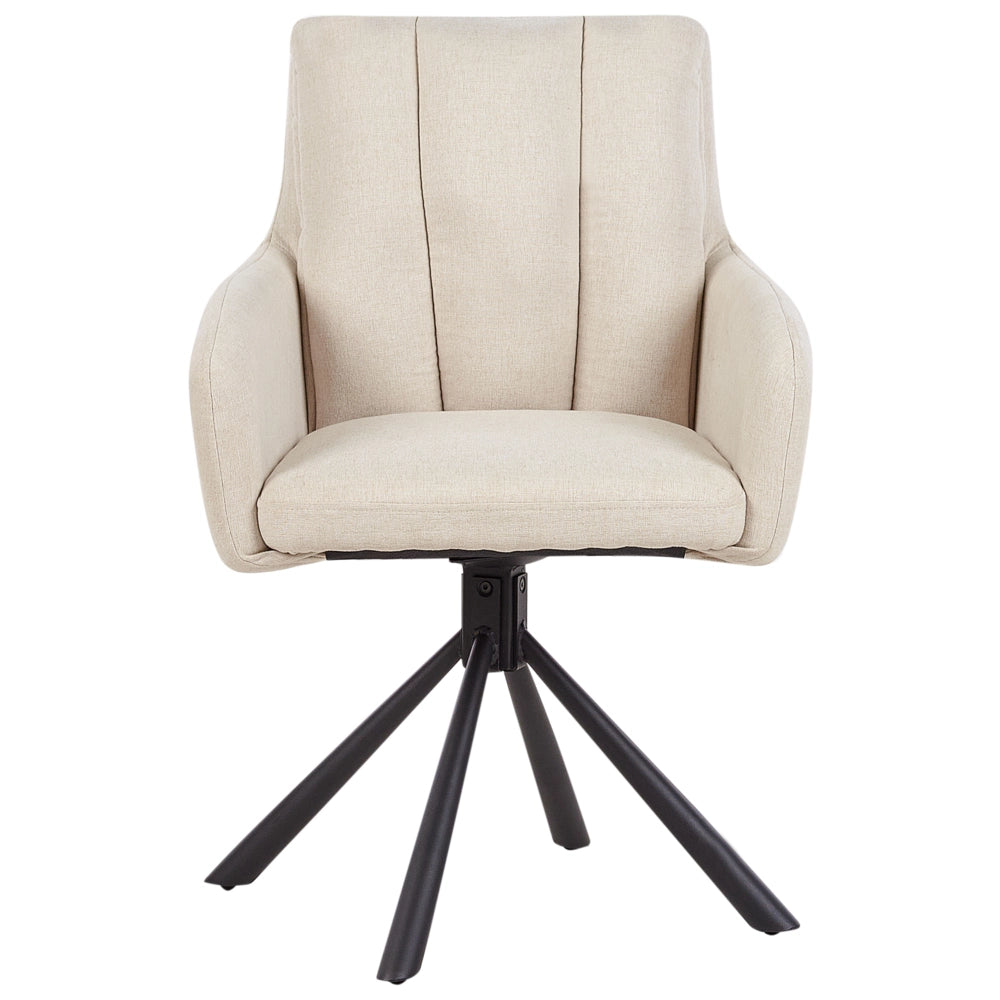 Set di 2 sedie girevoli da pranzo in tessuto beige con braccioli Schienale trapuntato Gambe in metallo nero Retro