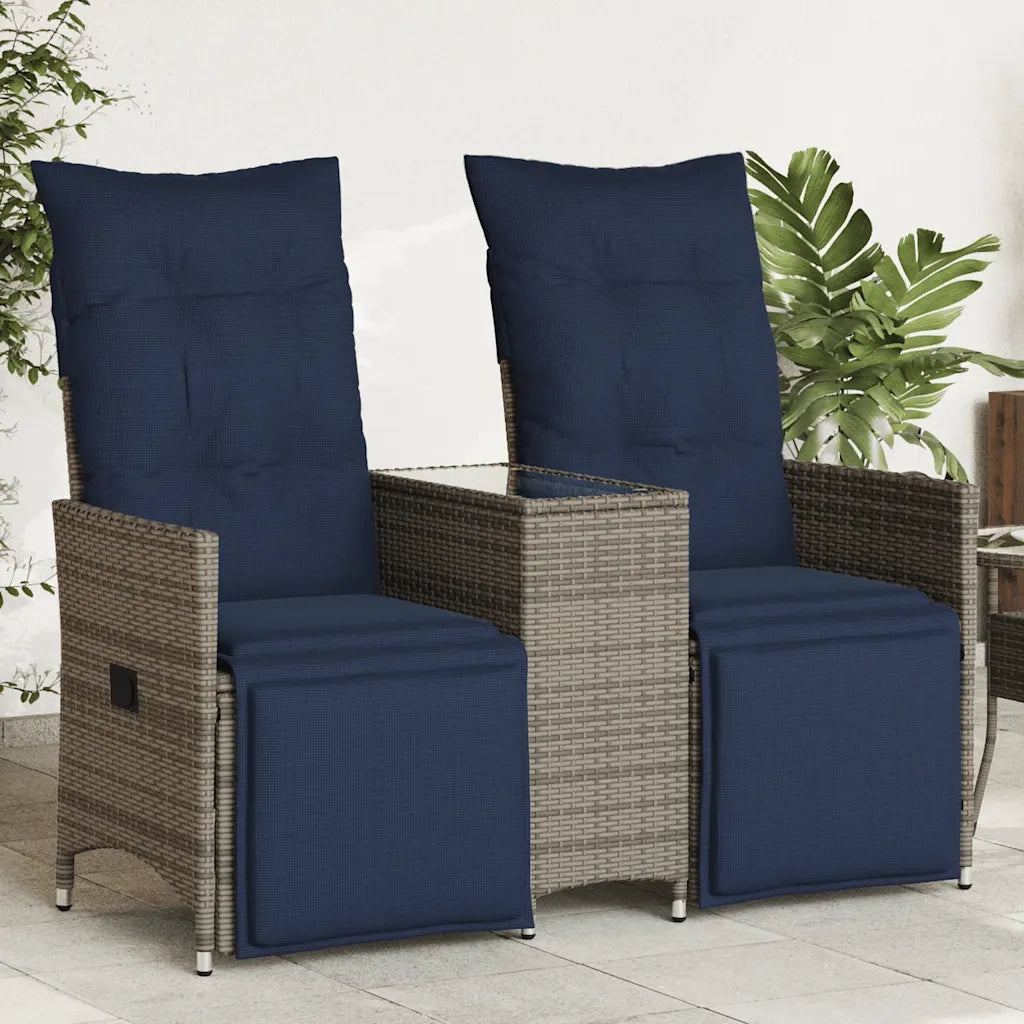 Divano da giardino reclinabile a 2 posti con tavolo grigio in polyrattan 365719