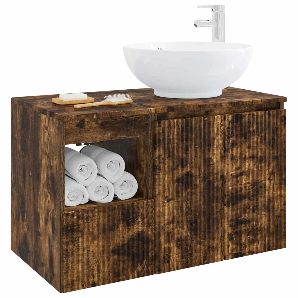 Set di mobili per il bagno 2 pz Rovere Fumo 3404089