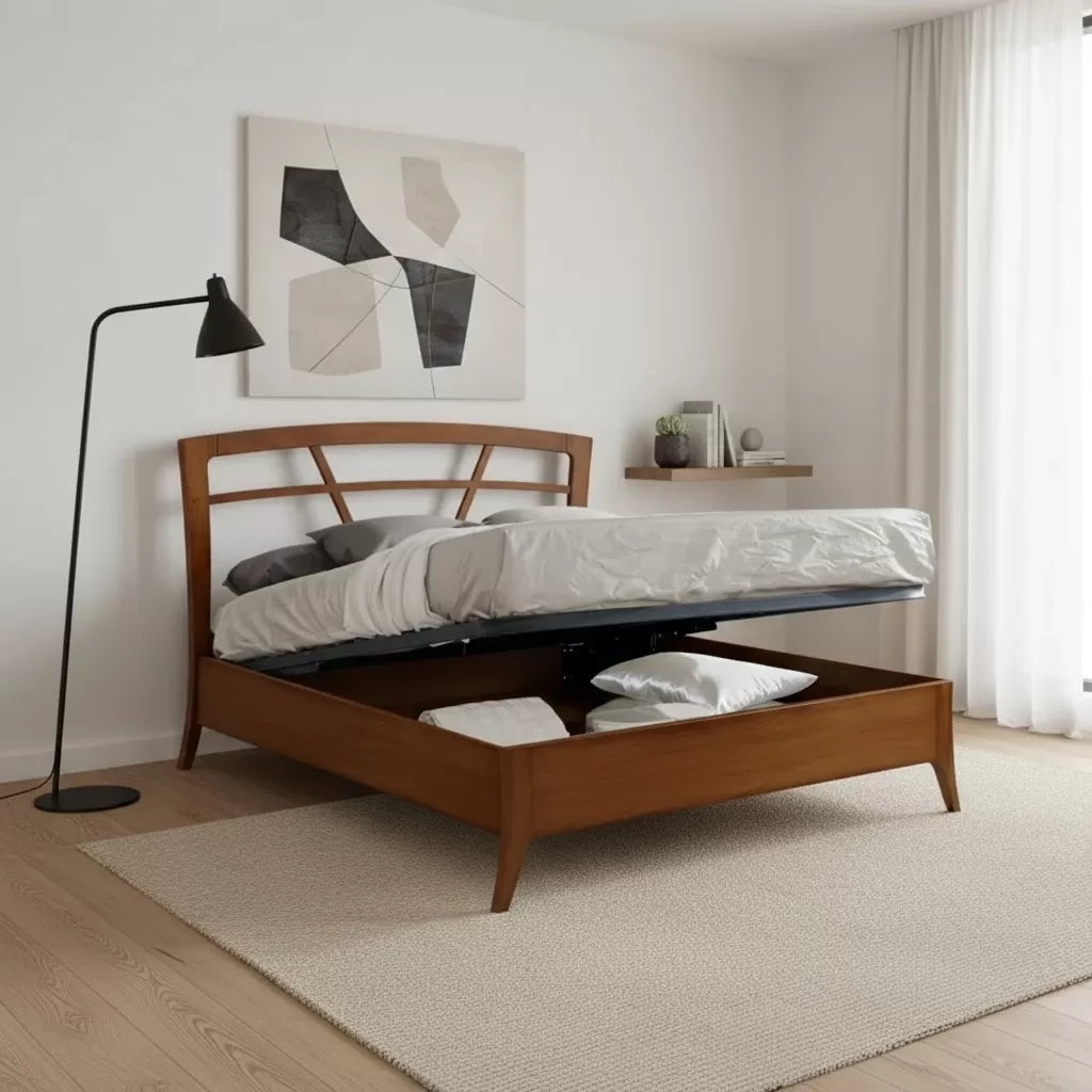 Letto matrimoniale legno traforato con contenitore noce bassano 184x210x120 - Mobili 2G