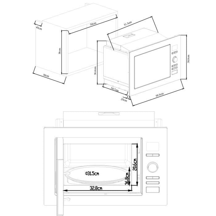 Microonde con grill da incasso CONTINENTAL EDISON CEMO25GINE Nero Acciaio inox L59,5 x H38,8 x P40,1 cm 25L