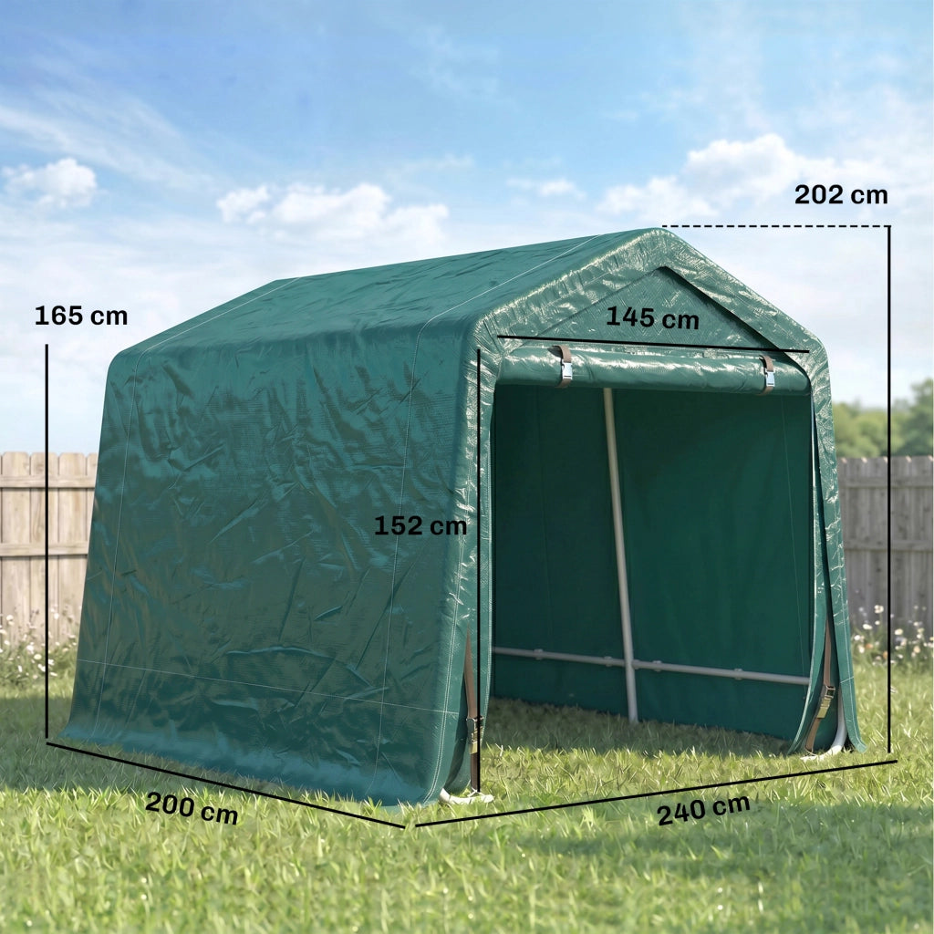 Garage Moto per Esterno 2.4x2 m, Tenda Garage per Attrezzi in Metallo e Tessuto PE, per Moto e Biciclette, Verde