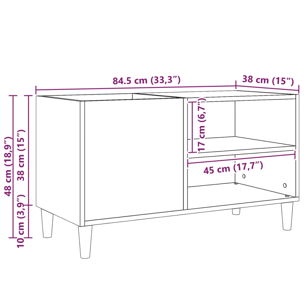 Armadio per dischi  Nero Rovere 84,5x38x48 cm Legno ingegnerizzato