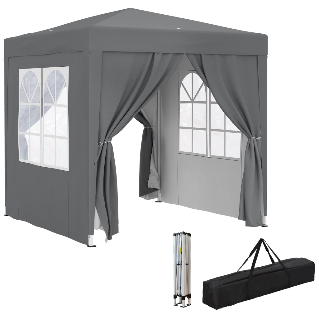 Gazebo Pieghevole 2x2 m con 4 Pareti Rimovibili in Metallo e Poliestere, Grigio