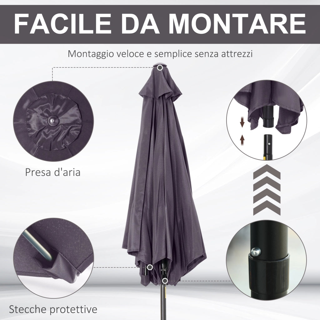 EasyComfort Ombrellone da Giardino 2.6x2.4 m Inclinabile con Manovella, in Alluminio e Poliestere Grigio e Nero