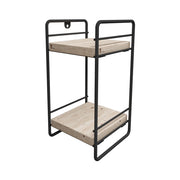 Scaffale dal design senza tempo per soggiorno/camera da letto mobiletto portaoggetti da tavolo a 2 ripiani metallo e legno di pino 26 x 14 x 13 cm nero naturale 03_0011185