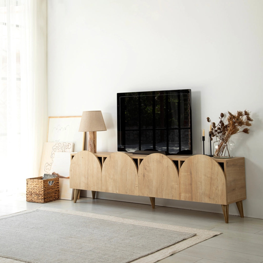 Visco, Mobile Porta tv 4 Vani, 180x35x50h cm Marrone Rovere