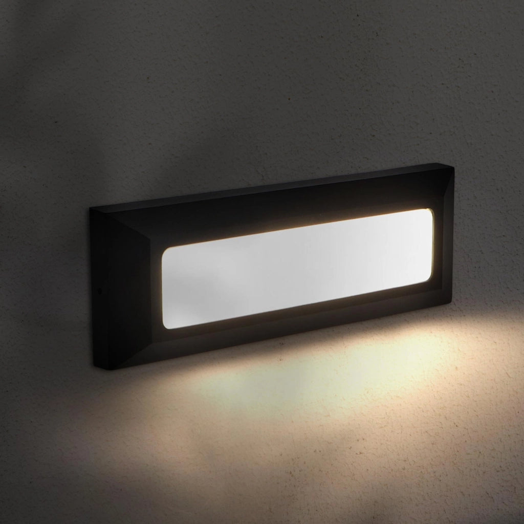 Faretto segnapassi esterno LED 6W CCT lampada rettangolare parete muro IP65 switch 3 temperature luce garage scale 230V colore NERO