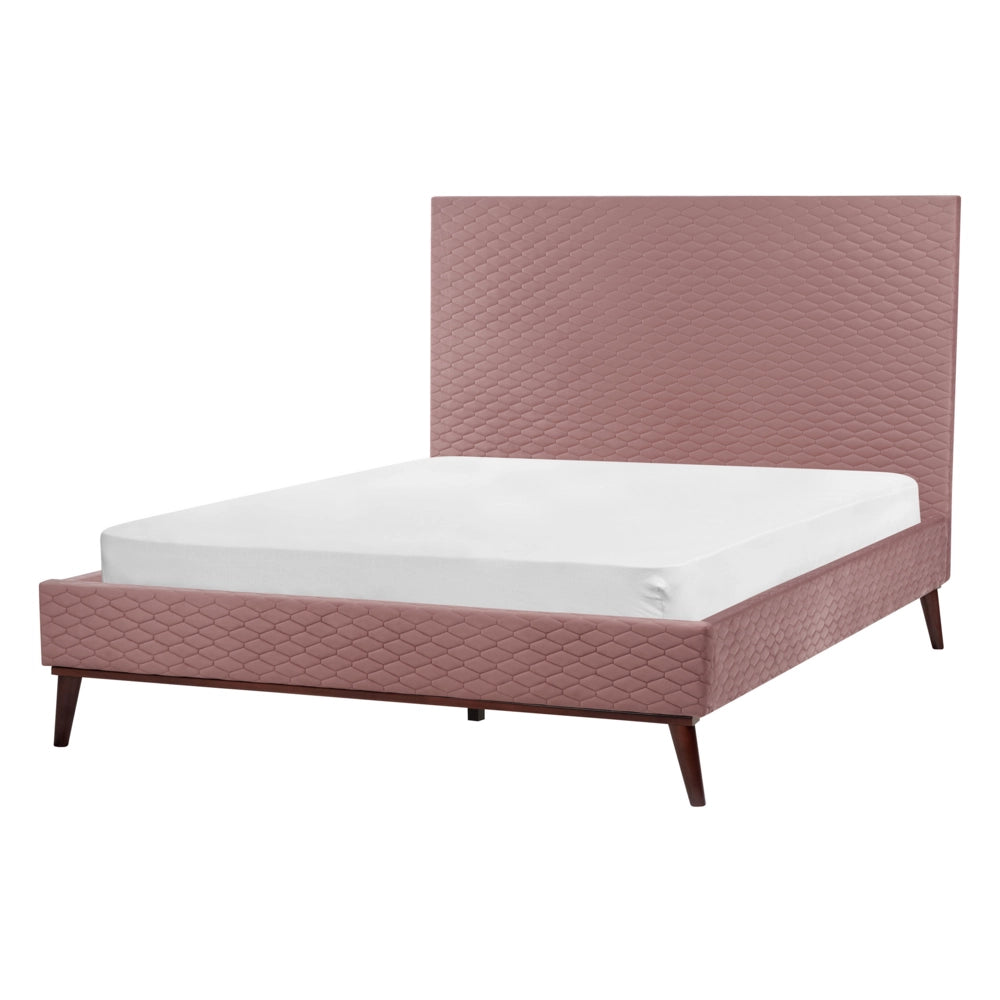 Letto imbottito in velluto rosa 140 x 200 con struttura imbottita a nido d'ape trapuntato stile classico