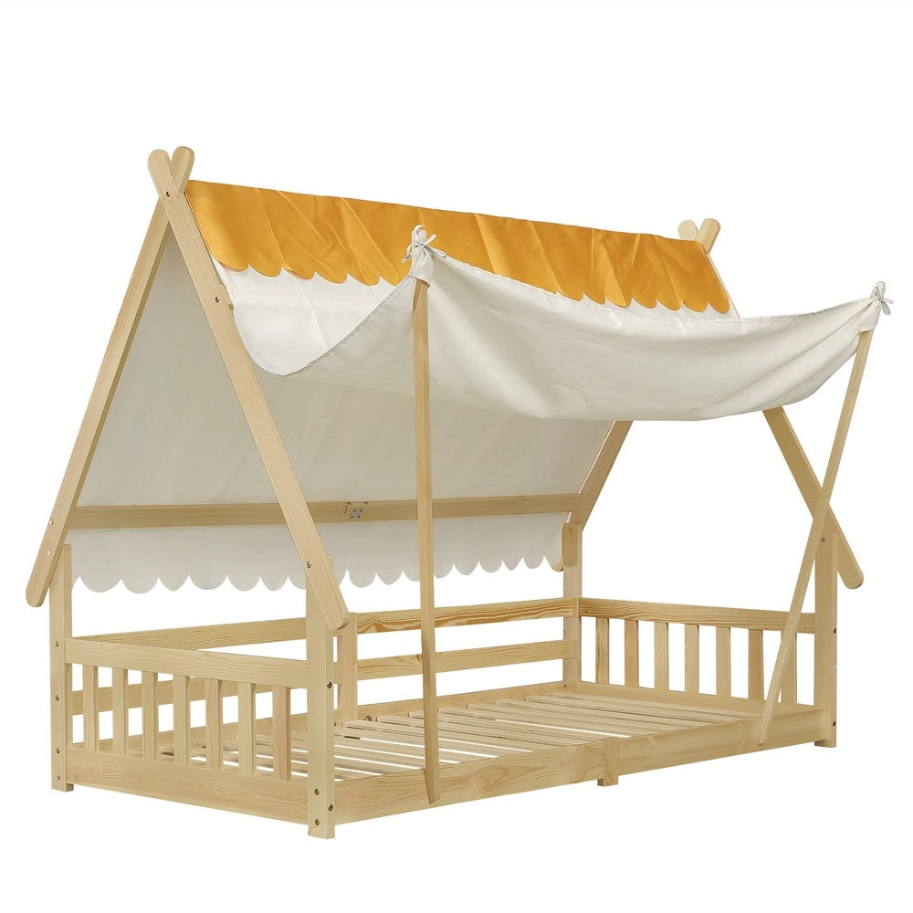 Letto Singolo per Bambini a Casetta ¨C MINIMAL ¨C Pino e Multistrato, 90x200, Naturale