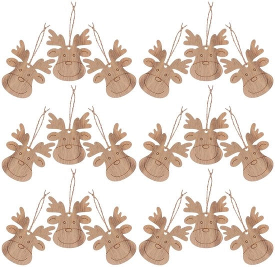 Decorazioni natalizie in legno 20 pezzi - Tavolielli in legno non lavorati - Testa di renna in legno - Appoggiatesta per parete - Etichette per regali - Attività di fai da te per decorazioni natalizie