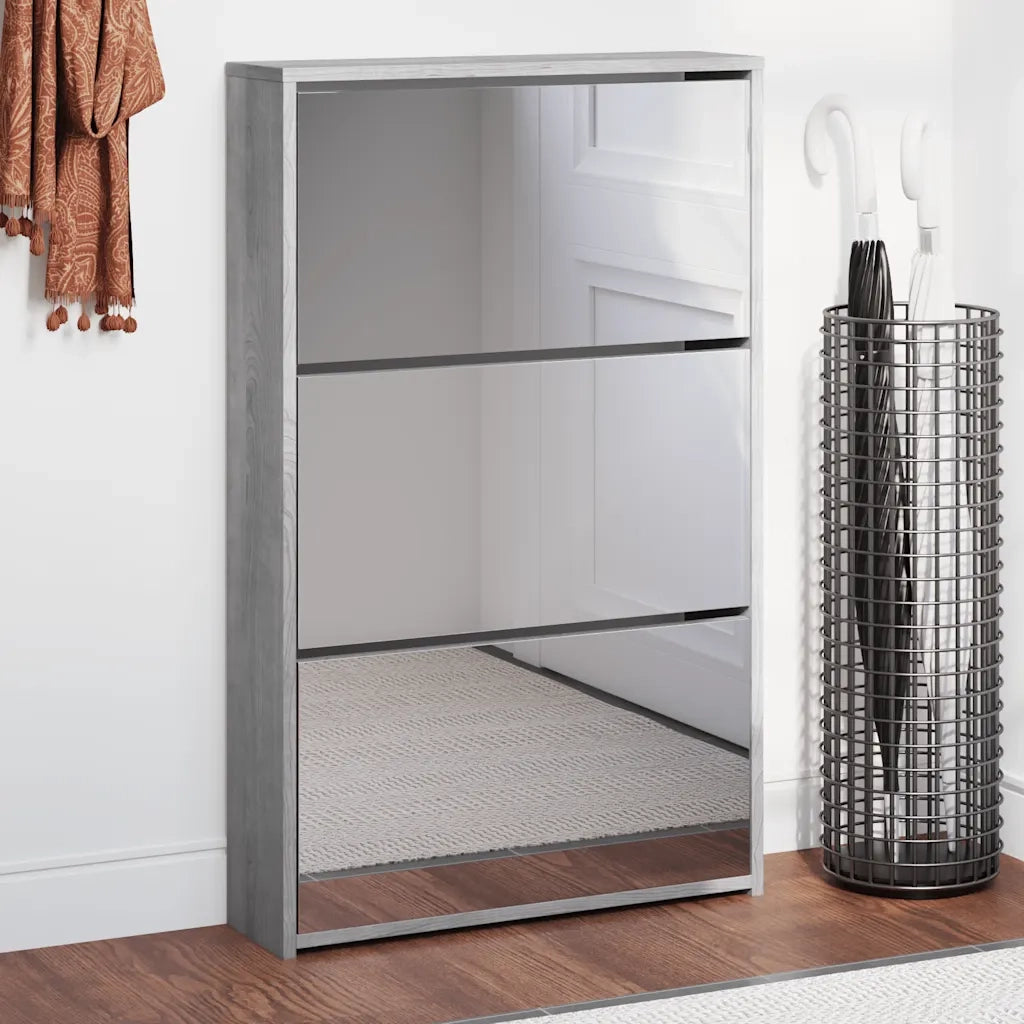 Scarpiera con Specchio a 3 Livelli Grigio sonoma 63x17x102,5 cm